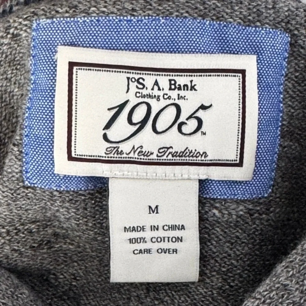 Jos. A. Bank 1905 Sweater Mens Medium Gray Shawl Collar Cotton Pullover Preppy - Picture 9 of 9
